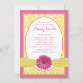 Pink Yellow Gerbera Daisy Baby shower Uitnodiging (Voorkant)