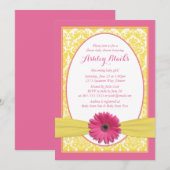 Pink Yellow Gerbera Daisy Baby shower Uitnodiging (Voorkant / Achterkant)