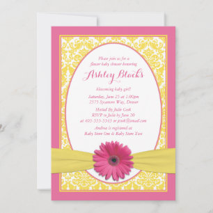 Pink Yellow Gerbera Daisy Baby shower Uitnodiging