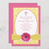 Pink Yellow Gerbera Daisy Baptism Invitation Kaart (Voorkant / Achterkant)