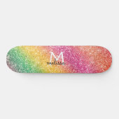 Pink Yellow Green Glitter Rainbow Monogram Persoonlijk Skateboard (Horizontaal)
