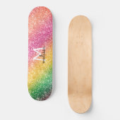 Pink Yellow Green Glitter Rainbow Monogram Persoonlijk Skateboard (Voorkant)
