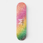 Pink Yellow Green Glitter Rainbow Monogram Persoonlijk Skateboard (Voorkant)