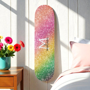 Pink Yellow Green Glitter Rainbow Monogram Persoonlijk Skateboard