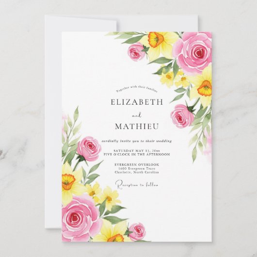 Pink Yellow Jubilant Spring Wedding Kaart (Voorkant)