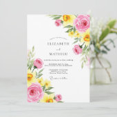 Pink Yellow Jubilant Spring Wedding Kaart (Staand voorkant)