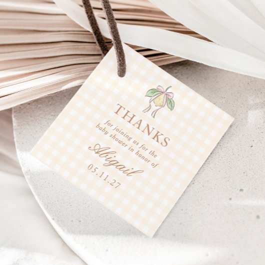 Pink & Yellow Lemon Bow Baby Shower Favor Bedankjes Labels