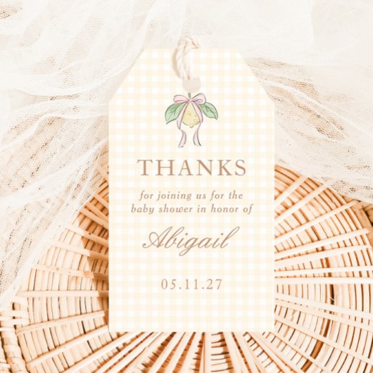 Pink & Yellow Lemon Bow Baby Shower Favor Cadeaulabel