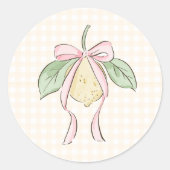 Pink & Yellow Lemon Bow Baby Shower Ronde Sticker (Voorkant)