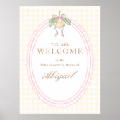 Pink & Yellow Lemon Bow Baby Shower Welcome Sign Poster (Voorkant)