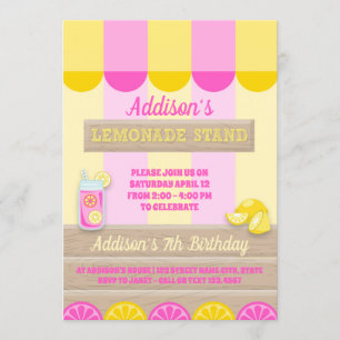 Pink Yellow limonade stand Summer Birthday Party Kaart
