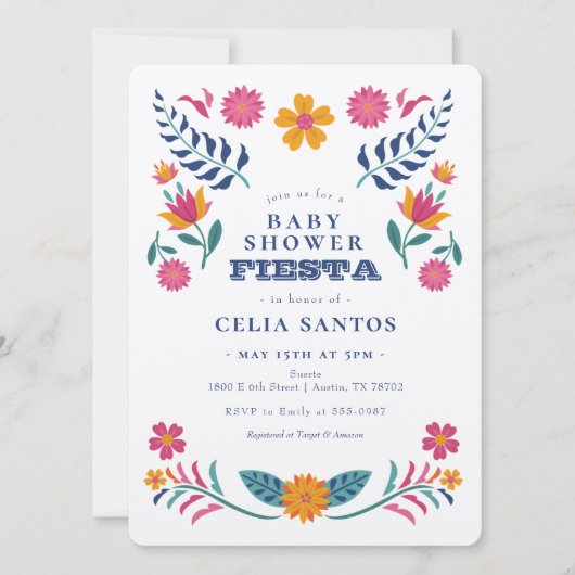 Pink Yellow Mexican Fiesta Baby shower Invitation Kaart (Voorkant)