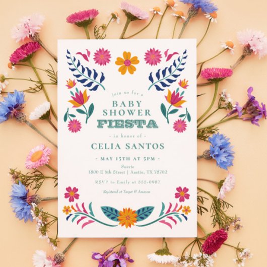 Pink Yellow Mexican Fiesta Baby shower Kaart