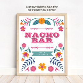 Pink Yellow Mexican Fiesta Nacho Bar Sign Poster