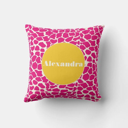 Pink Yellow Monogram Giraffe Pattern Pillow Kussen (Achterkant)