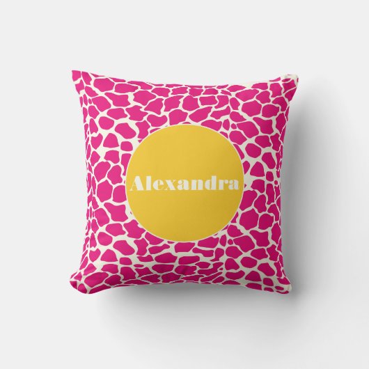 Pink Yellow Monogram Giraffe Pattern Pillow Kussen (Voorkant)