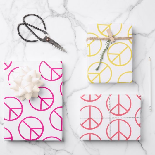 Pink Yellow Orange Peace Sign Gift Wrap Combo Inpakpapier Vel (Voorkant)