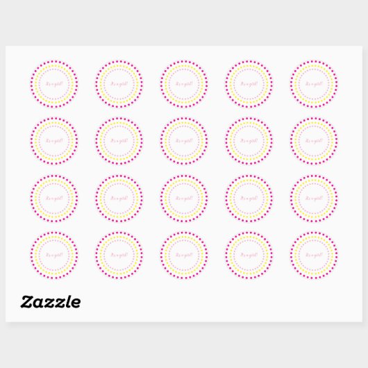 Pink & Yellow Polka Dots Baby Girl Gender Reveal Ronde Sticker (Vel)