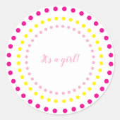 Pink & Yellow Polka Dots Baby Girl Gender Reveal Ronde Sticker (Voorkant)