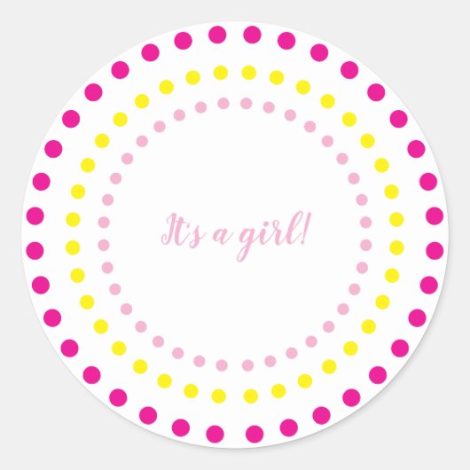 Pink & Yellow Polka Dots Baby Girl Gender Reveal Ronde Sticker (Voorkant)