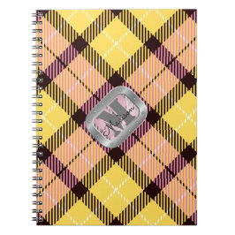 Pink Yellow Pset Tartan Metallic Steel Monogram Notitieboek