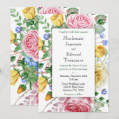 Pink Yellow Roses Floral Wedding Invitation Kaart (Voorkant / Achterkant)