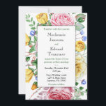 Pink Yellow Roses Floral Wedding Invitation Kaart<br><div class="desc">Een mooie uitnodiging voor een bloemetjesbruiloft met roze en gele rozen.</div>