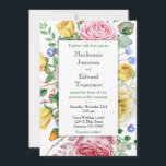 Pink Yellow Roses Floral Wedding Invitation Kaart<br><div class="desc">Een mooie uitnodiging voor een bloemetjesbruiloft met roze en gele rozen.</div>