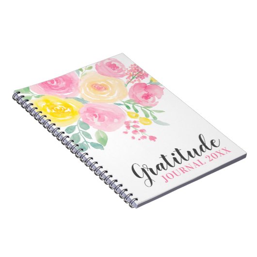 Pink yellow roses florale paint gratitude Journal Notitieboek (Rechterzijde)