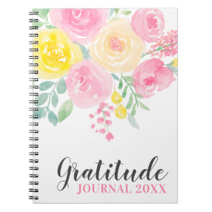 Pink yellow roses florale paint gratitude Journal Notitieboek