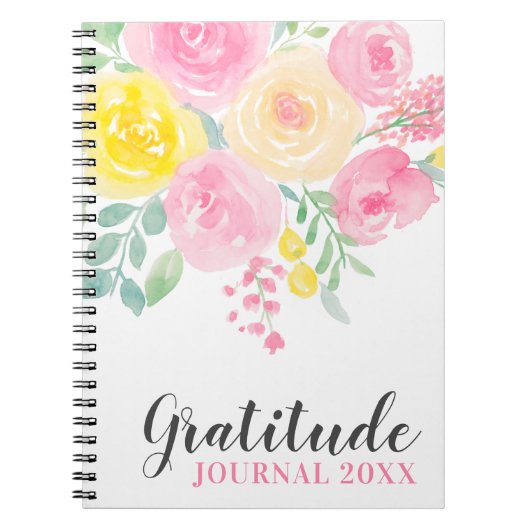 Pink yellow roses florale paint gratitude Journal Notitieboek (Voorkant)