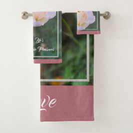 Pink Yellow Roses Typografie Roos Gold Bad Handdoek