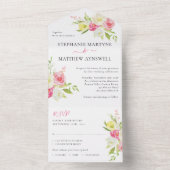 Pink Yellow Spring Floral Wedding All In One Uitnodiging (Binnen)