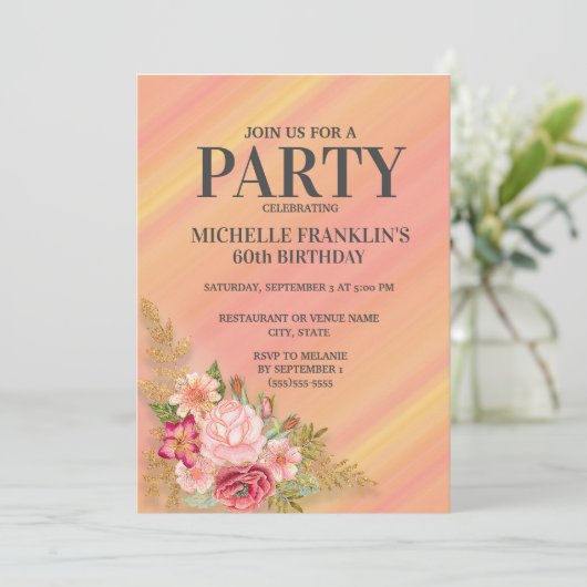 Pink Yellow Spring Garden Floral 60th Birthday Kaart (Staand voorkant)