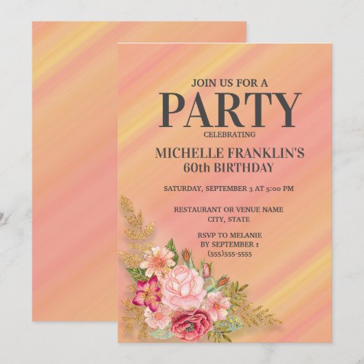 Pink Yellow Spring Garden Floral 60th Birthday Kaart (Voorkant / Achterkant)