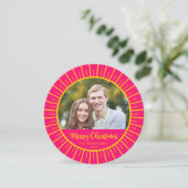 Pink Yellow Starburst Merry kerstfoto Feestdagenkaart (Staand voorkant)