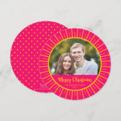 Pink Yellow Starburst Merry kerstfoto Feestdagenkaart (Voorkant / Achterkant)