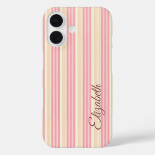 Pink & Yellow Striped iPhone 16 Hoesje
