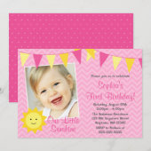 Pink Yellow Sunshine Foto Birthday Kaart (Voorkant / Achterkant)