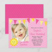 Pink Yellow Sunshine Foto Birthday Kaart (Voorkant / Achterkant)