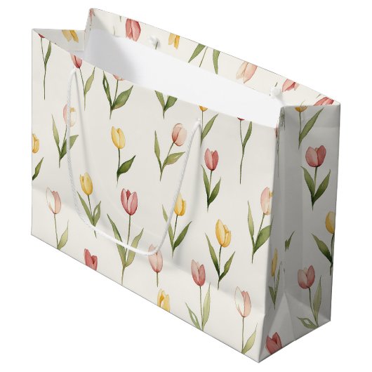 Pink Yellow Tulip Flowers Easter Groot Cadeauzakje (Voorkant Gekanteld)