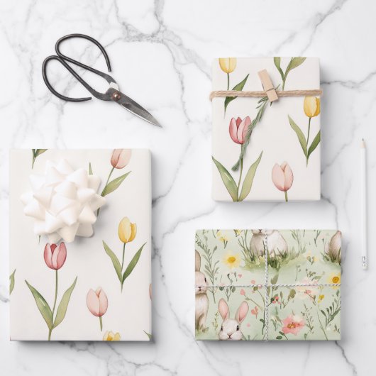 Pink Yellow Tulip Flowers Easter Inpakpapier Vel (Voorkant)