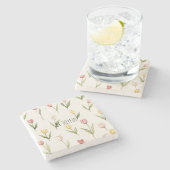 Pink Yellow Tulip Flowers Stenen Onderzetter (Zijkant)