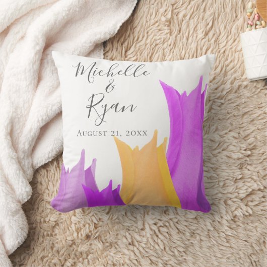 Pink Yellow Tulp Floral Wedding Keepslag Kussen (Deken)