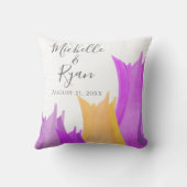 Pink Yellow Tulp Floral Wedding Keepslag Kussen (Achterkant)