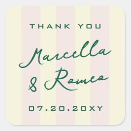 Pink Yellow Vertical Stripes Modern Thank You Vierkante Sticker