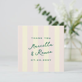 Pink Yellow Vertical Stripes Wedding Thank You Bedankkaart
