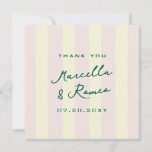 Pink Yellow Vertical Stripes Wedding Thank You Bedankkaart (Voorkant)