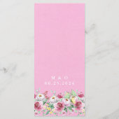 Pink Yellow Waterverf Floral Wedding Menu (Achterkant)