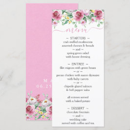 Pink Yellow Waterverf Floral Wedding Menu